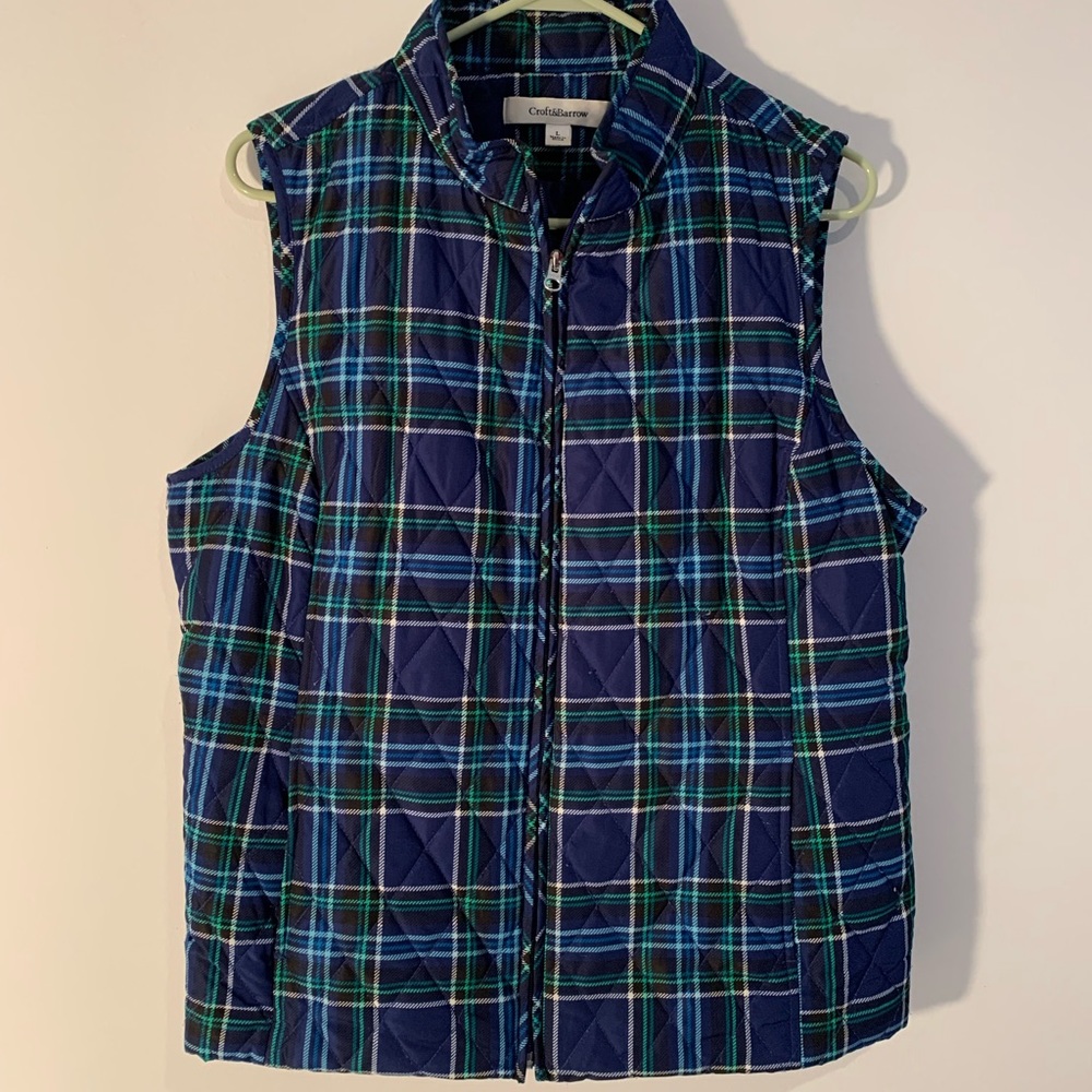 Croft&Barrow Large Blue/Green Puffer Vest Fall Pockets Cinching Zipper Casual